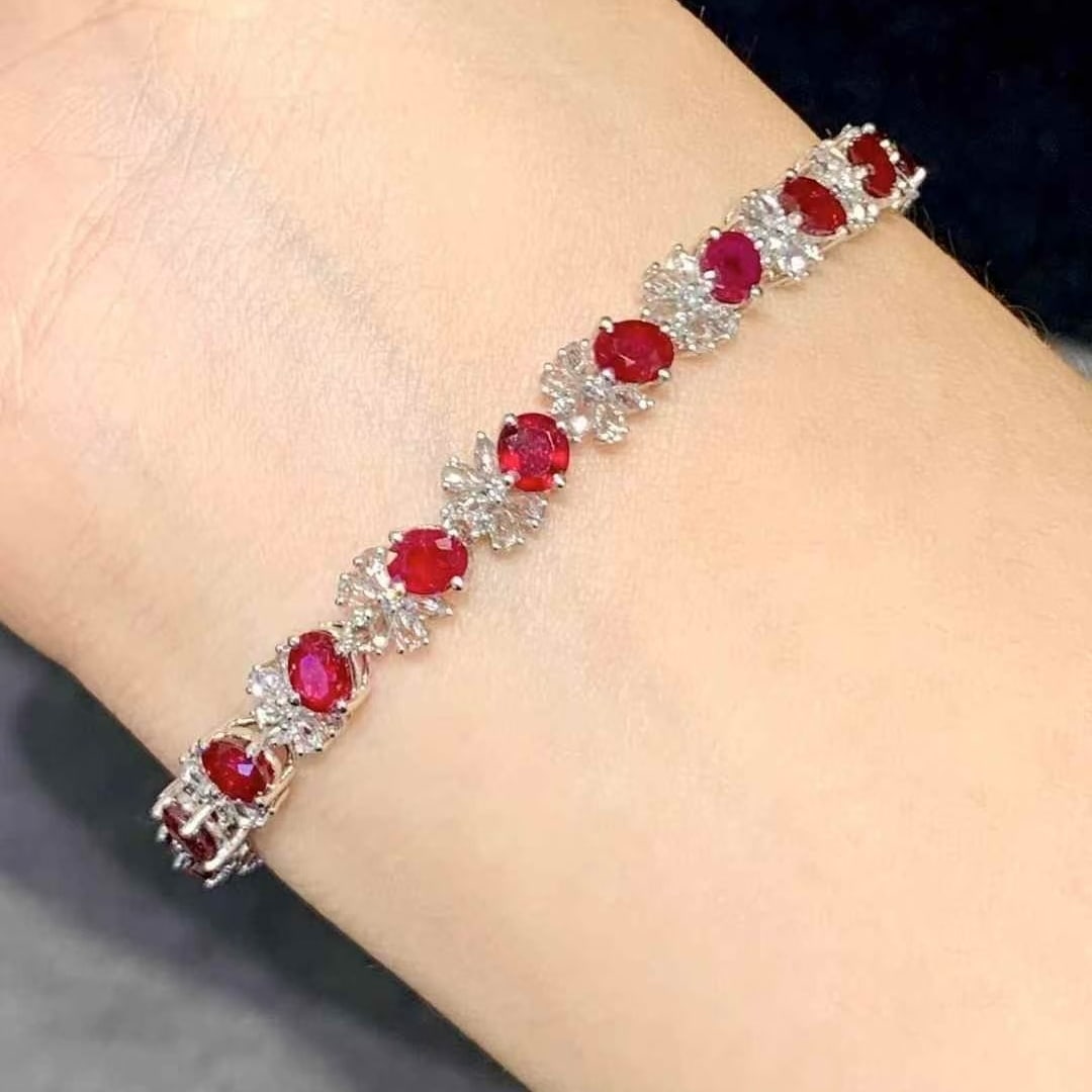 14k Gold 7.5 Ct Natural Ruby & Diamond Bracelet - 5