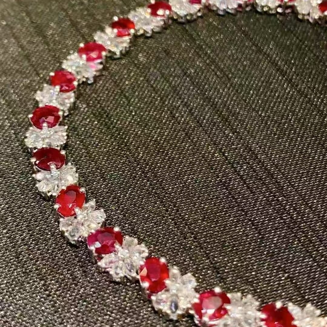 14k Gold 7.5 Ct Natural Ruby & Diamond Bracelet - 6