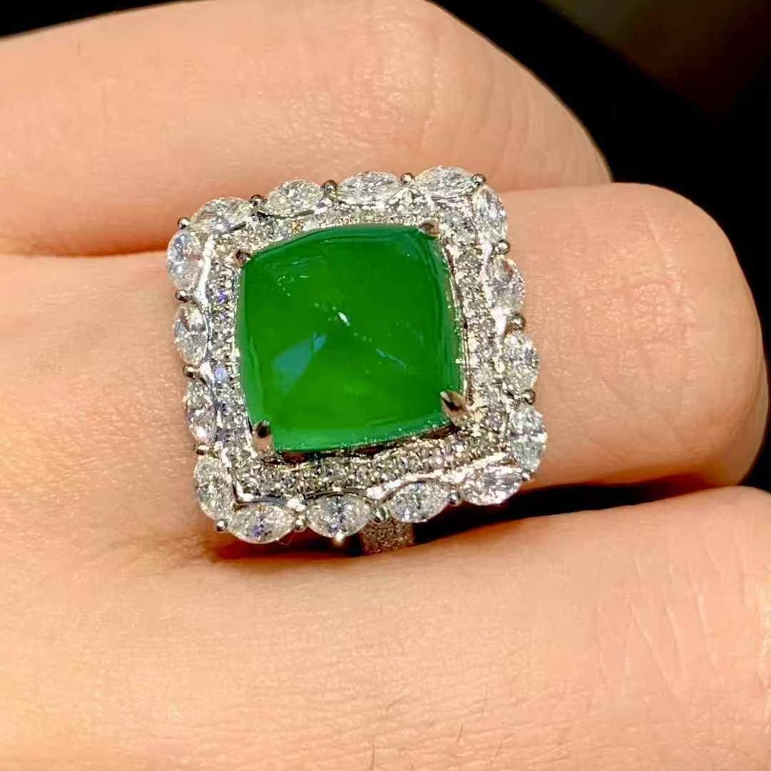 14k Gold 5.71 Ct Vivid Green Natural Emerald & Diamond Ring - 5