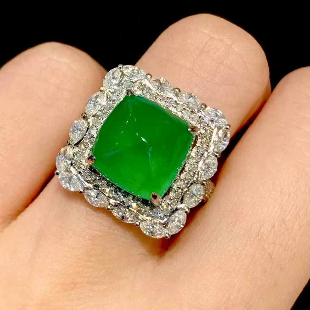 14k Gold 5.71 Ct Vivid Green Natural Emerald & Diamond Ring - 6
