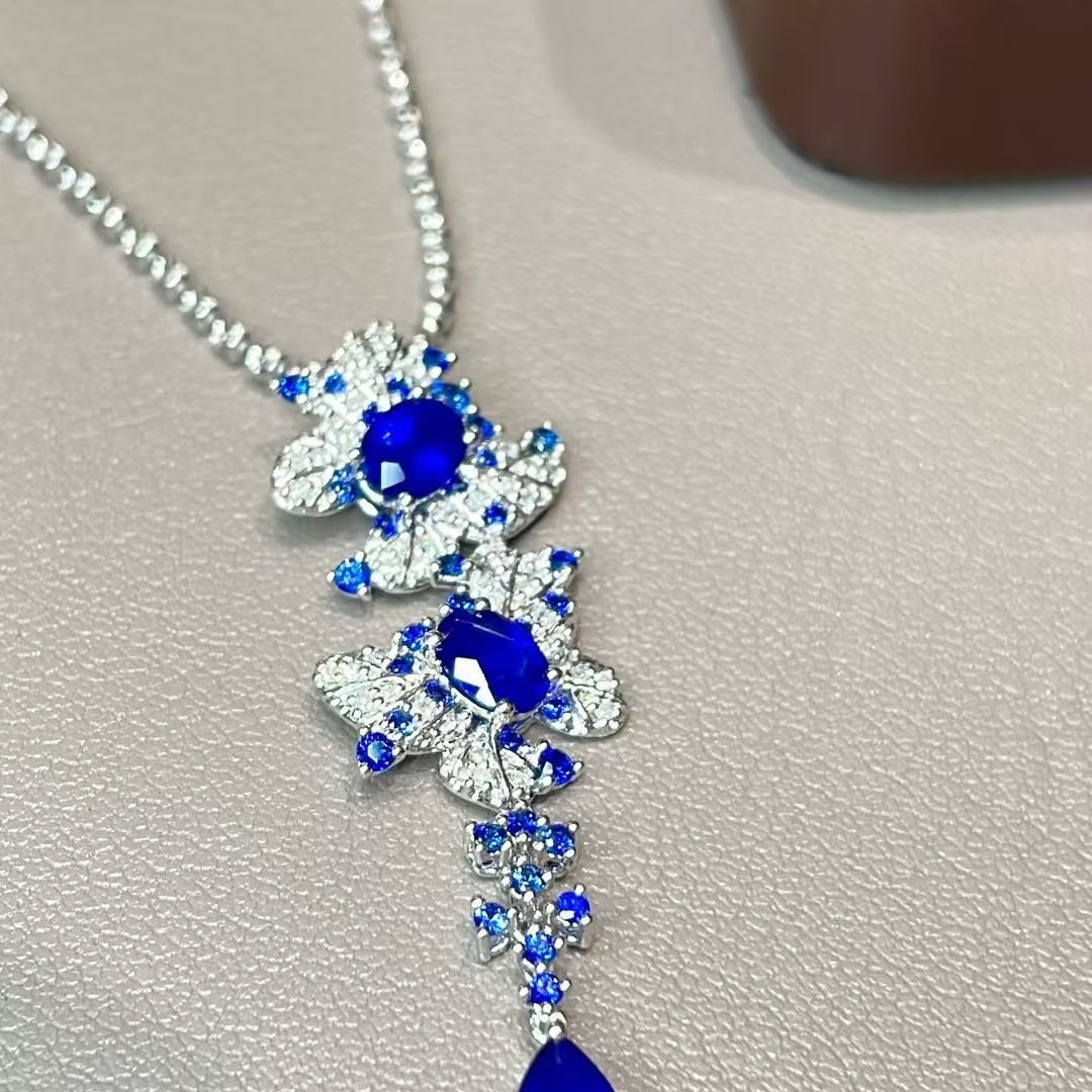 14k Gold 1.6 Ct Natural Sapphire & Diamond Pendant( Without Chain ) - 5