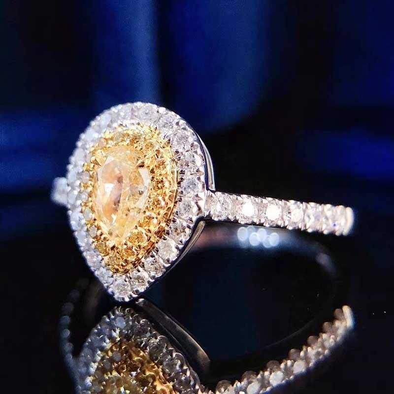 14k Gold 0.65 Ctw Natural Yellow Diamond & Diamond Ring - 2