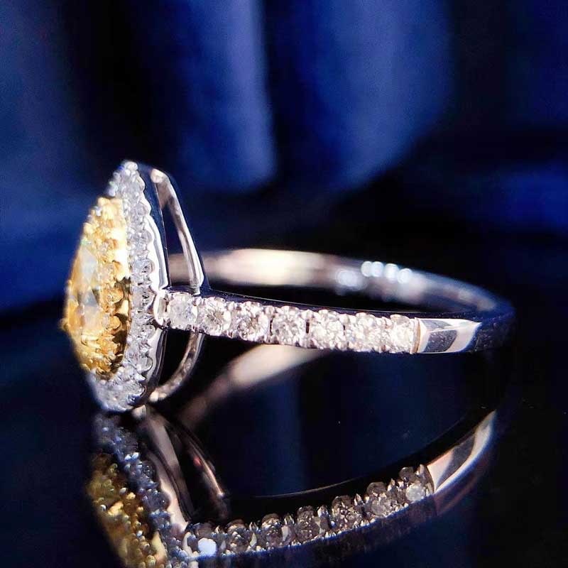 14k Gold 0.65 Ctw Natural Yellow Diamond & Diamond Ring - 3