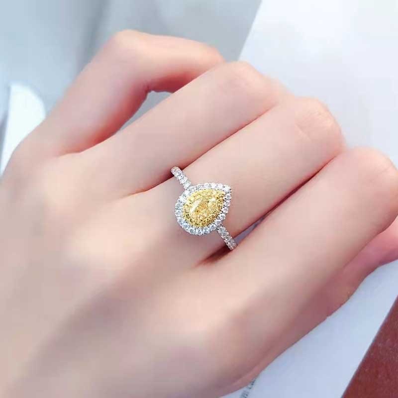 14k Gold 0.65 Ctw Natural Yellow Diamond & Diamond Ring - 4