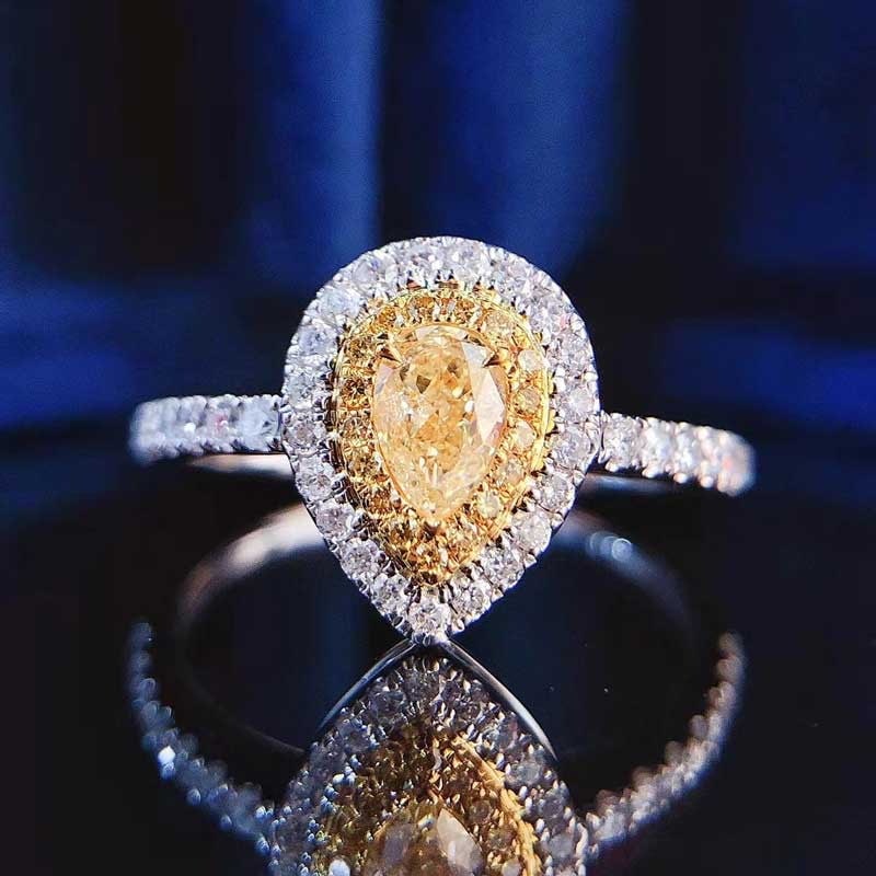 14k Gold 0.65 Ctw Natural Yellow Diamond & Diamond Ring - 6