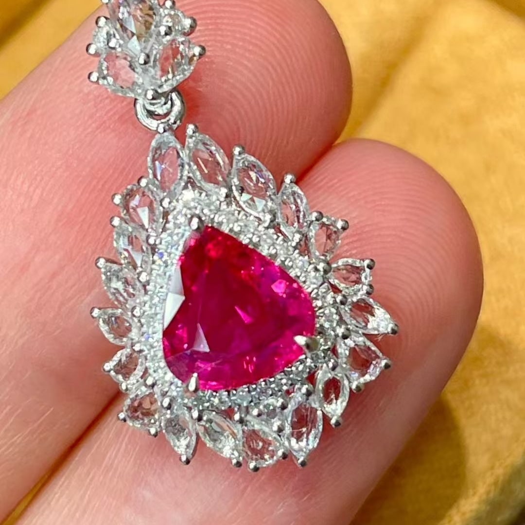 14k Gold 1.38 Ct Natural Ruby & Sapphire & Diamond Pendant( Without Chain ) - 2