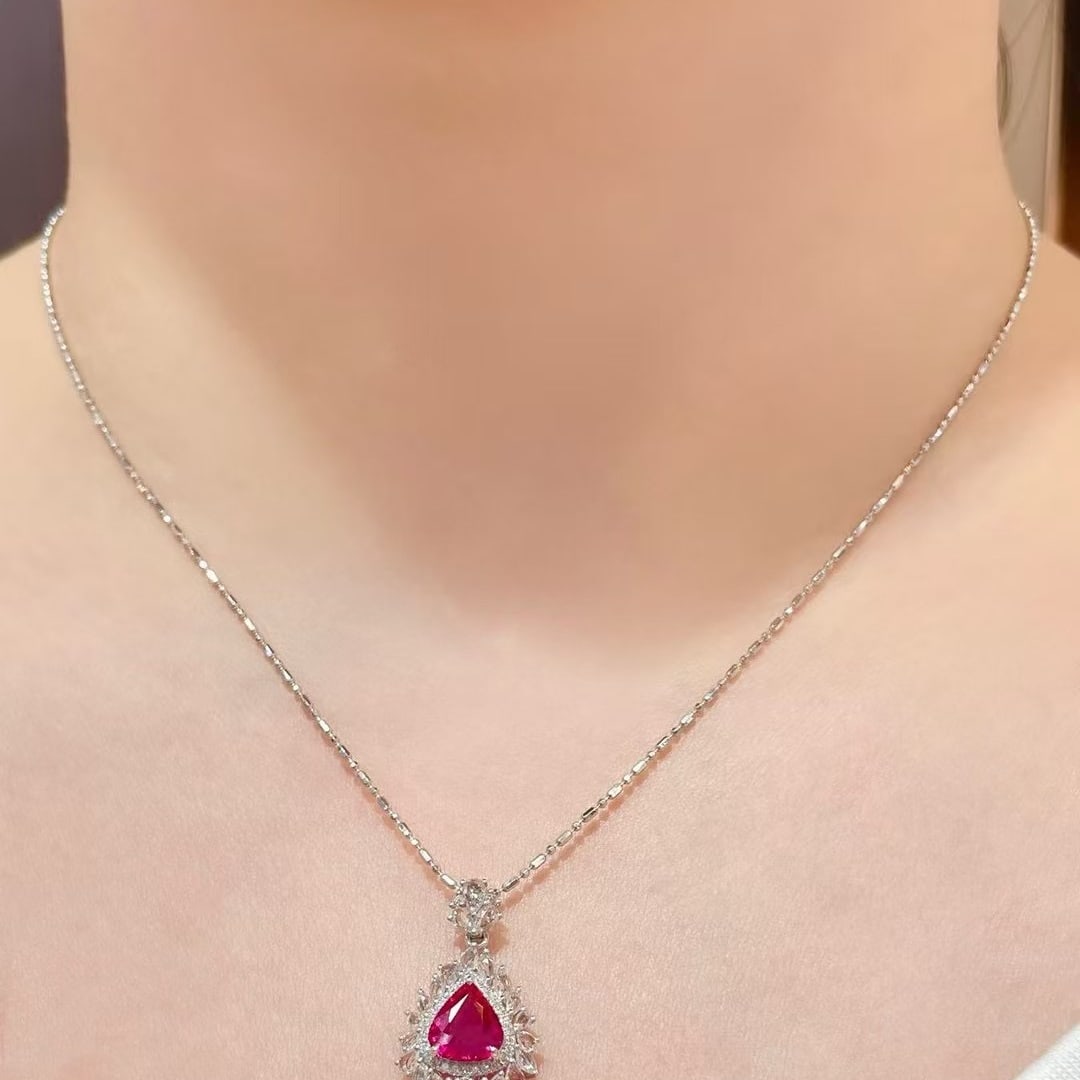 14k Gold 1.38 Ct Natural Ruby & Sapphire & Diamond Pendant( Without Chain ) - 3