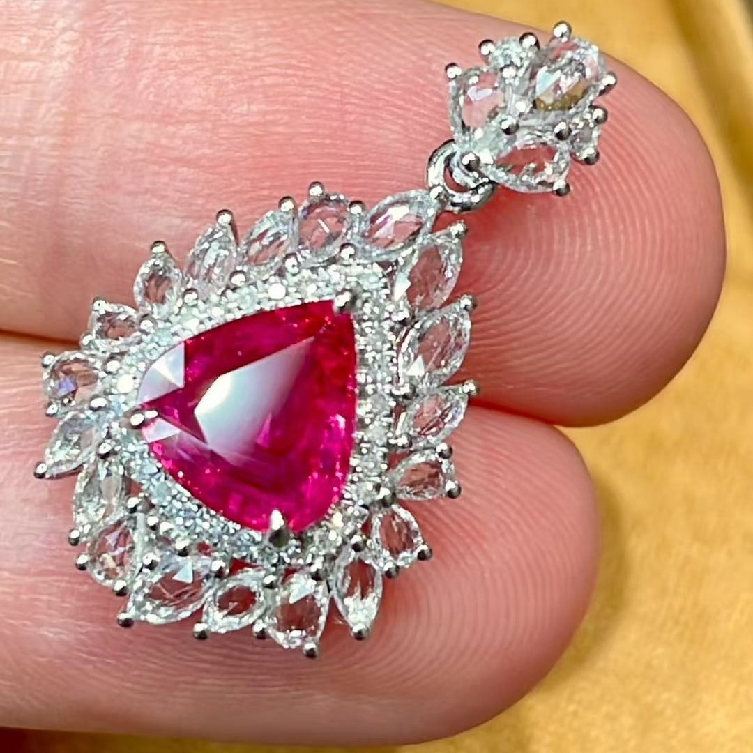 14k Gold 1.38 Ct Natural Ruby & Sapphire & Diamond Pendant( Without Chain ) - 4