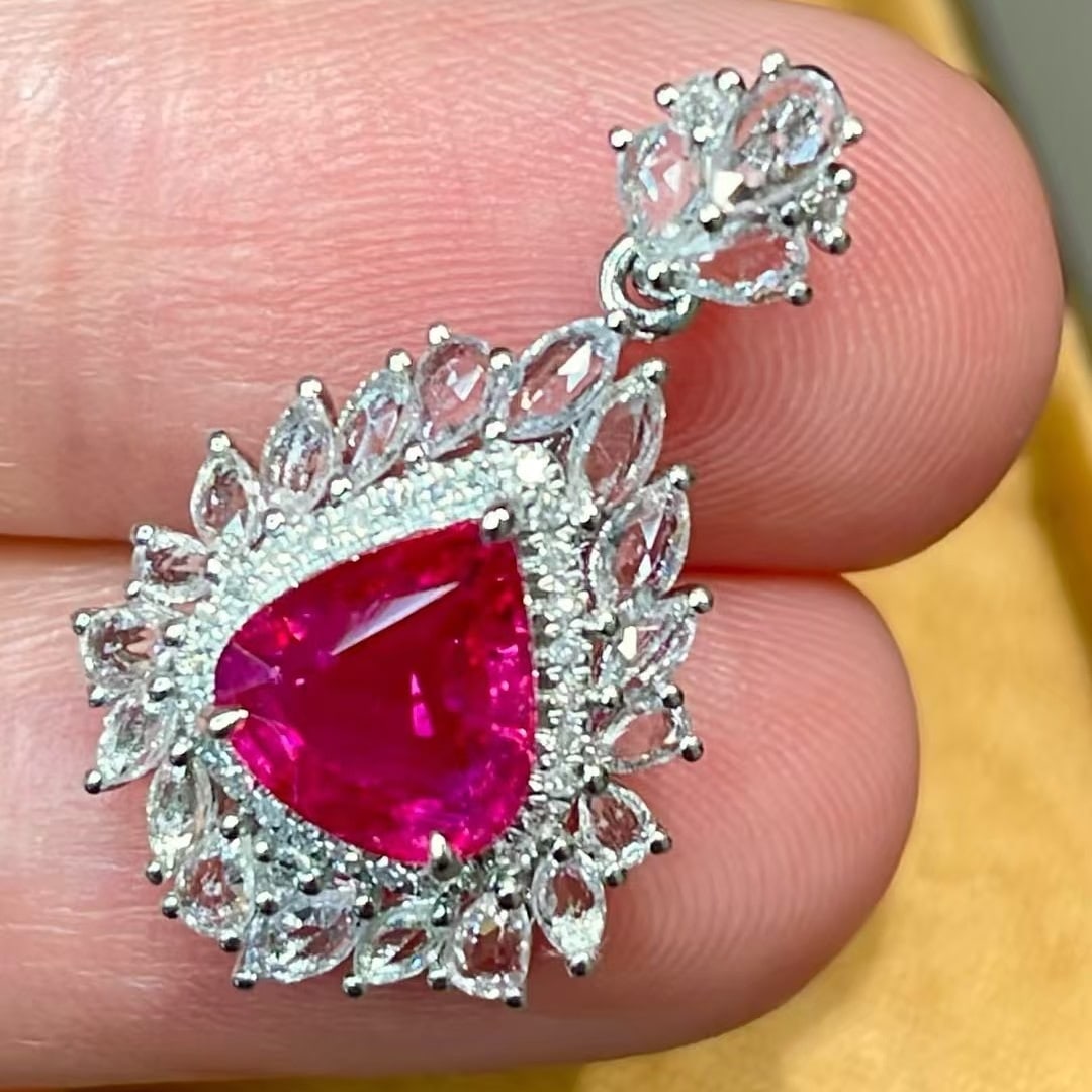 14k Gold 1.38 Ct Natural Ruby & Sapphire & Diamond Pendant( Without Chain ) - 5