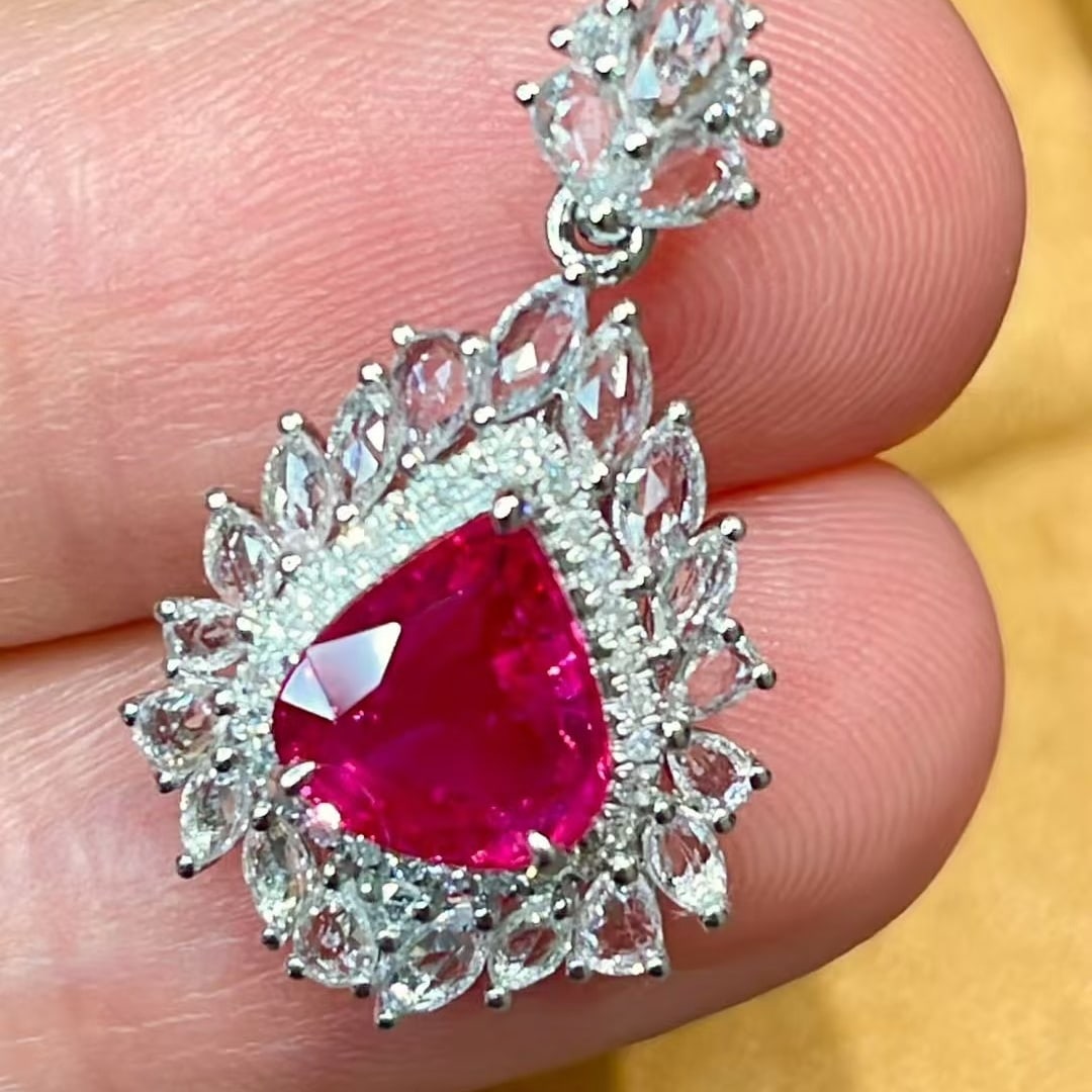 14k Gold 1.38 Ct Natural Ruby & Sapphire & Diamond Pendant( Without Chain ) - 6