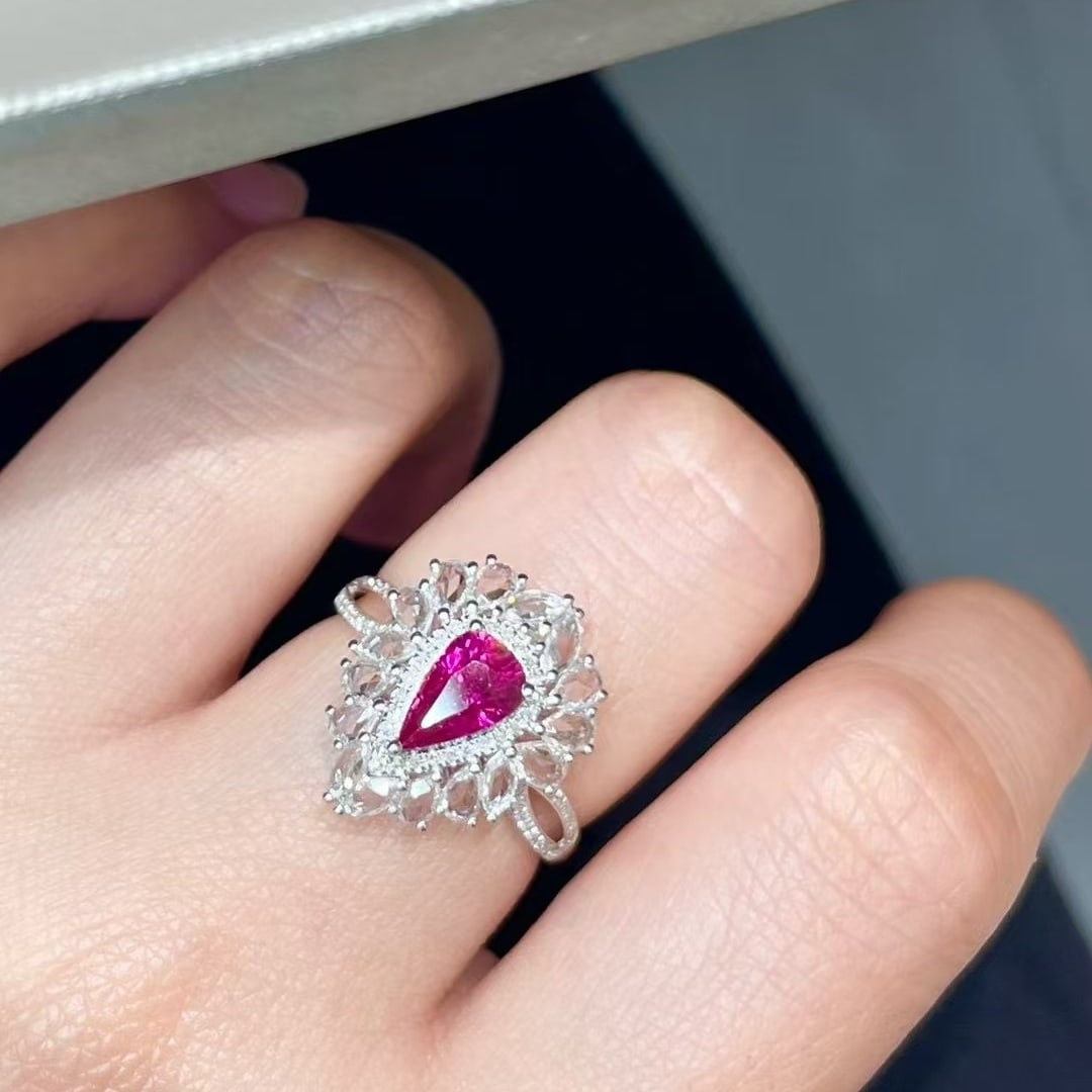 14k Gold 1.02 Ct Natural Ruby & Sapphire & Diamond Ring - 6