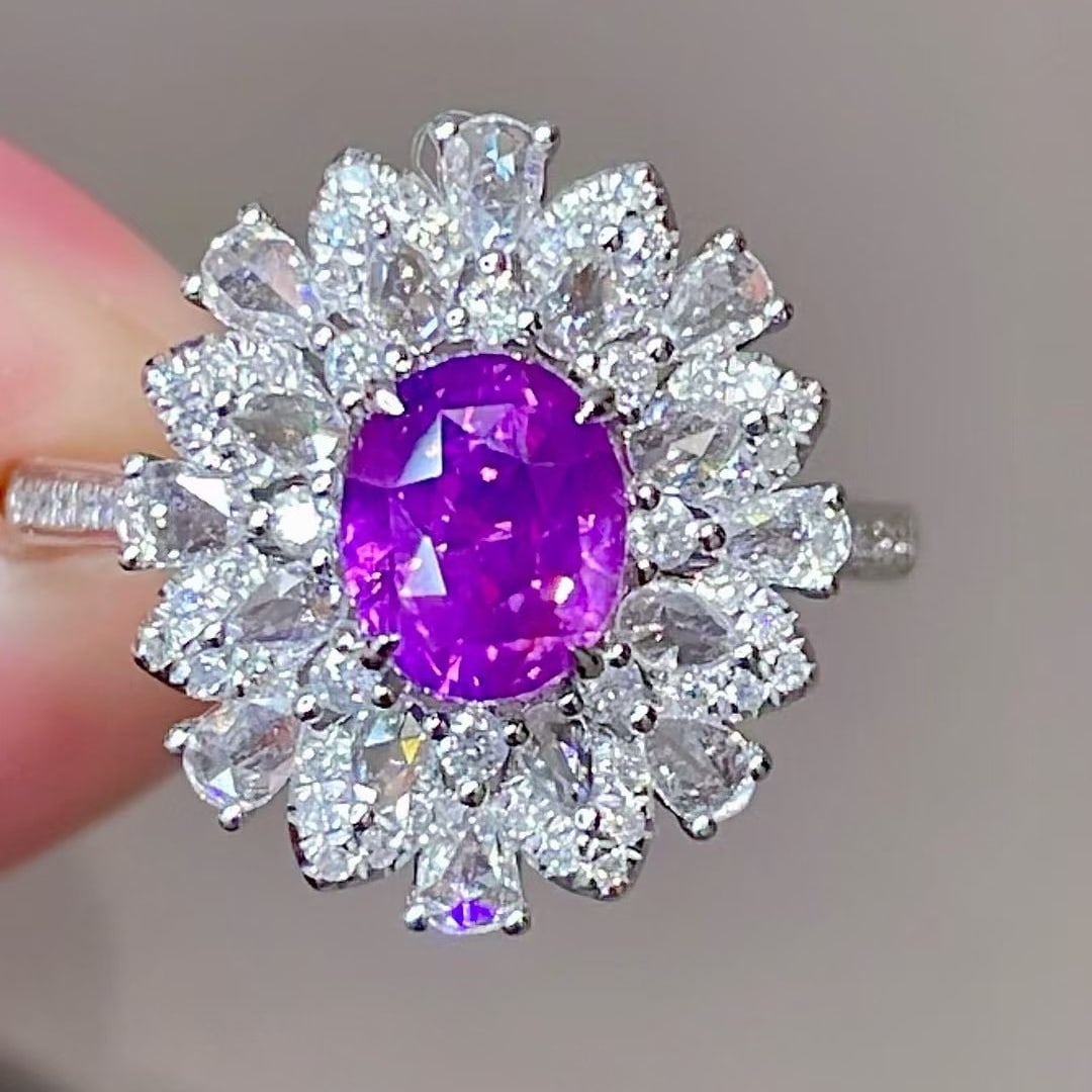 14k Gold 1.53 Ct Natural Sapphire & Diamond Ring: Ref:231065181 // gold content:14k gold // ring size:7. 25us // // main gemstone:sapphire // shape:oval // carat weight:1. 53ct // color:purple // treatment:natural // // adjacent gemstone 2 : diamond