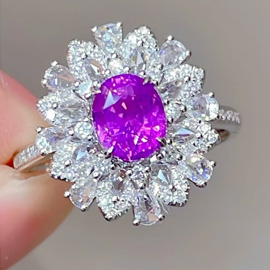 14k Gold 1.53 Ct Natural Sapphire & Diamond Ring - 3