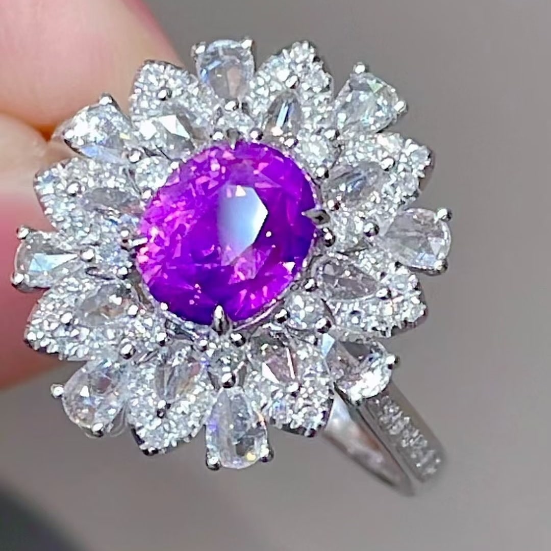 14k Gold 1.53 Ct Natural Sapphire & Diamond Ring - 4
