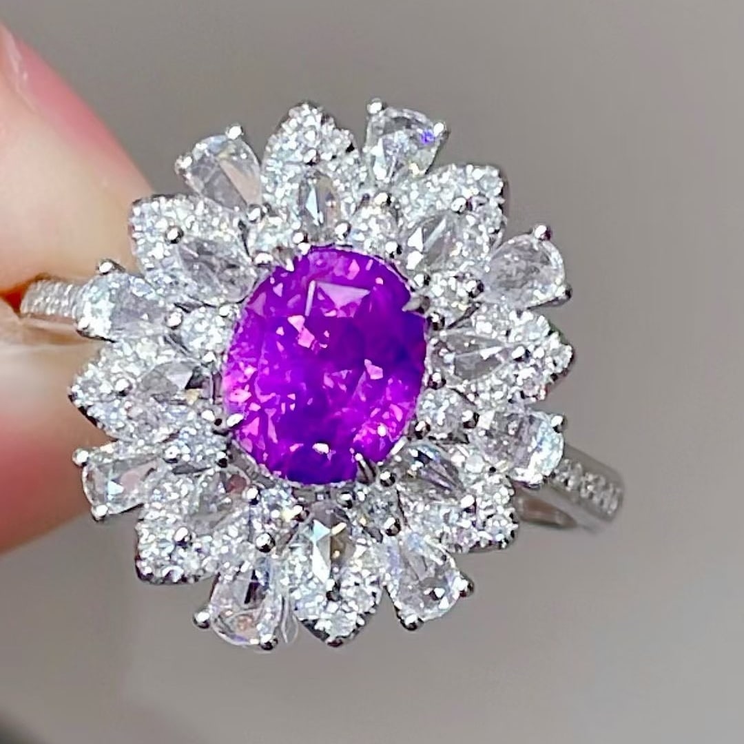 14k Gold 1.53 Ct Natural Sapphire & Diamond Ring - 5
