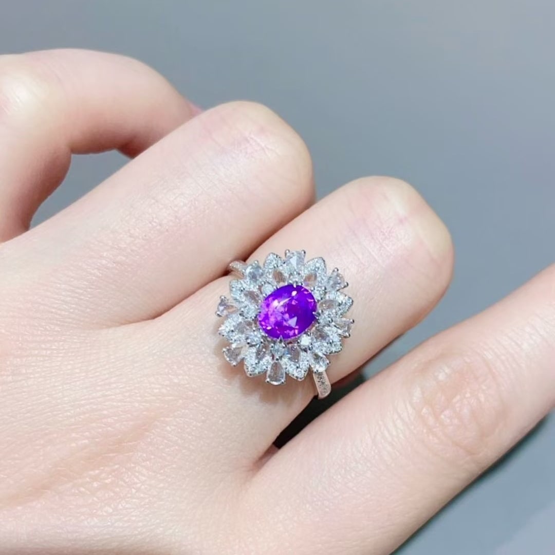 14k Gold 1.53 Ct Natural Sapphire & Diamond Ring - 6