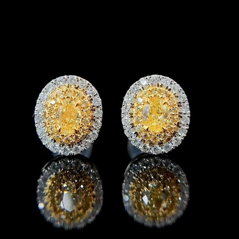 14k Gold 0.75 Ctw Natural Yellow Diamond & Diamond Earrings: Ref:231065190 // gold content:14k gold // main gemstone:yellow diamond // shape:oval // carat weight:0. 35ct // color:yellow // treatment:natural // // adjacent gemstone 2 : diamond // shape:round //