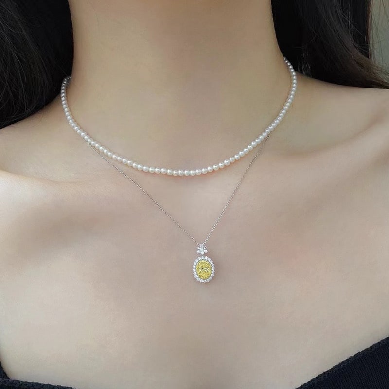 14k Gold 1.0 Ctw Natural Yellow Diamond & Diamond Pendant( Without Chain ) - 3