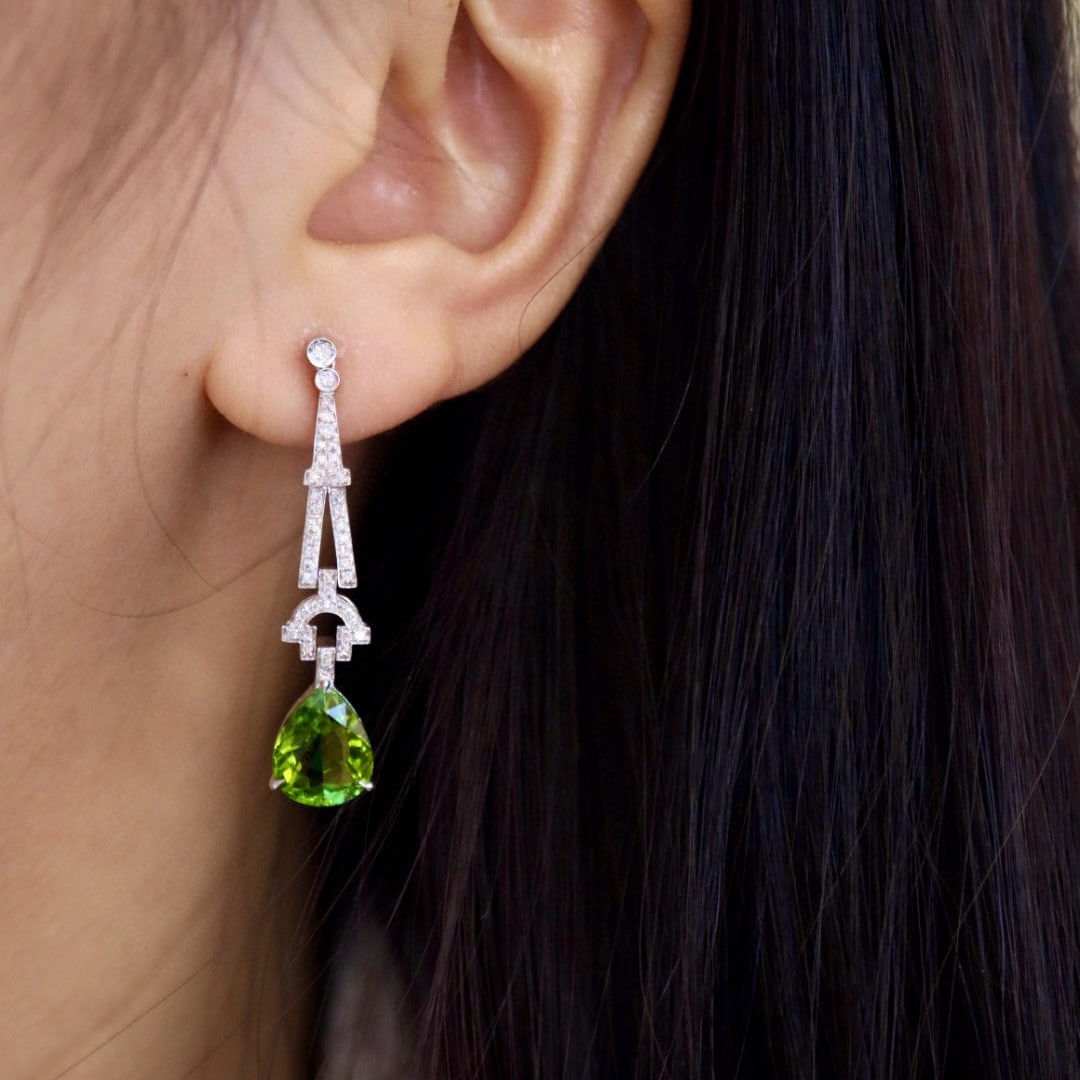 14k Gold 6.19 Ctw Natural Tourmaline & Diamond Earrings - 3