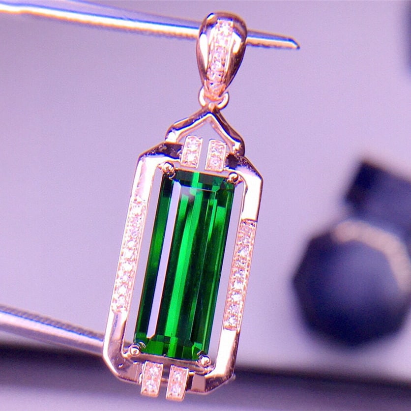 14k Gold 3.67 Ct Natural Tourmaline & Diamond Pendant( Without Chain ) - 2