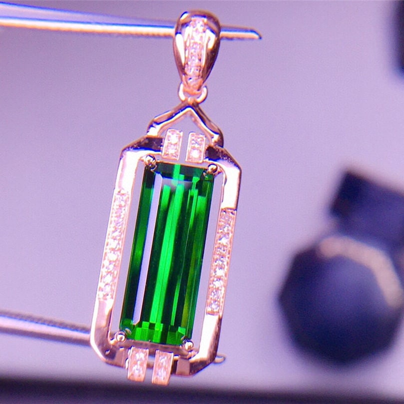 14k Gold 3.67 Ct Natural Tourmaline & Diamond Pendant( Without Chain ) - 3