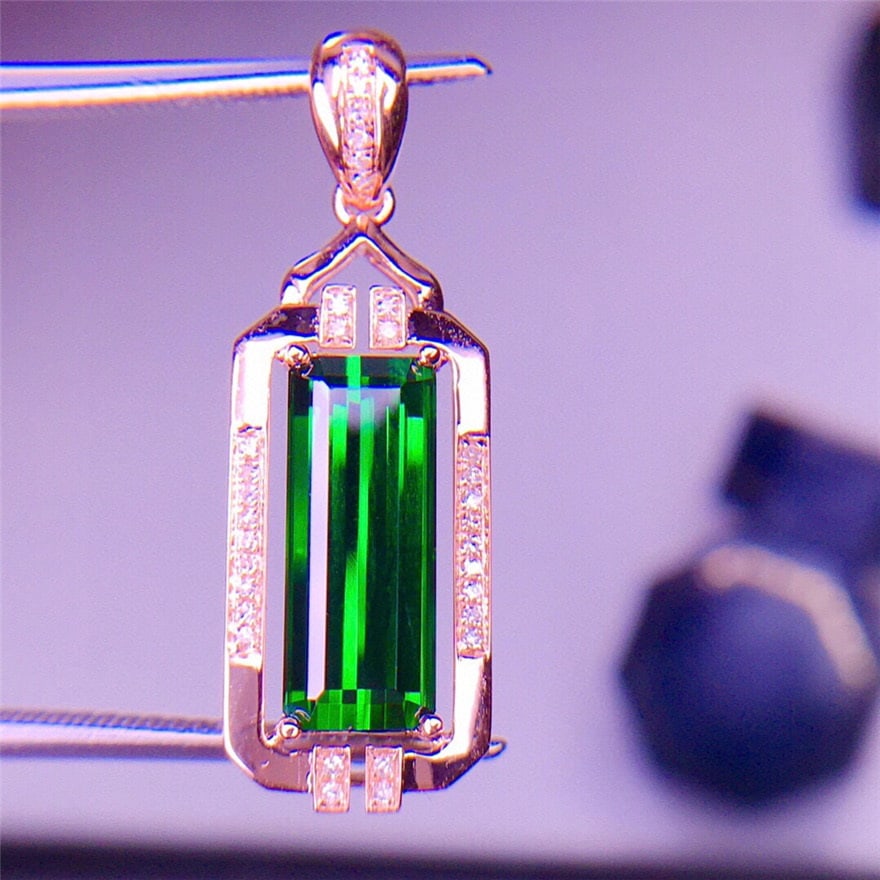 14k Gold 3.67 Ct Natural Tourmaline & Diamond Pendant( Without Chain ) - 4