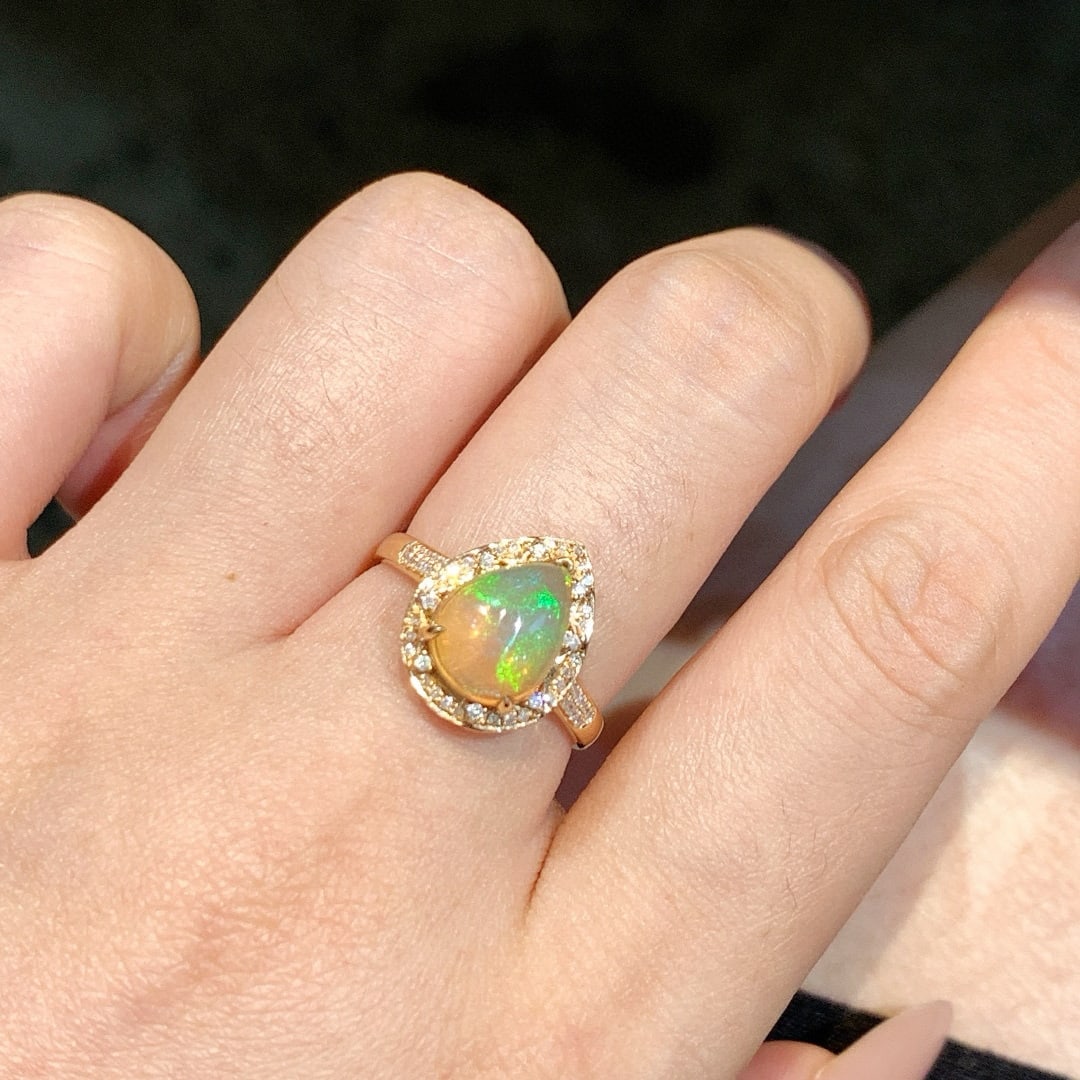 14k Gold 1.74 Ctw Natural Opal & Diamond Ring - 3