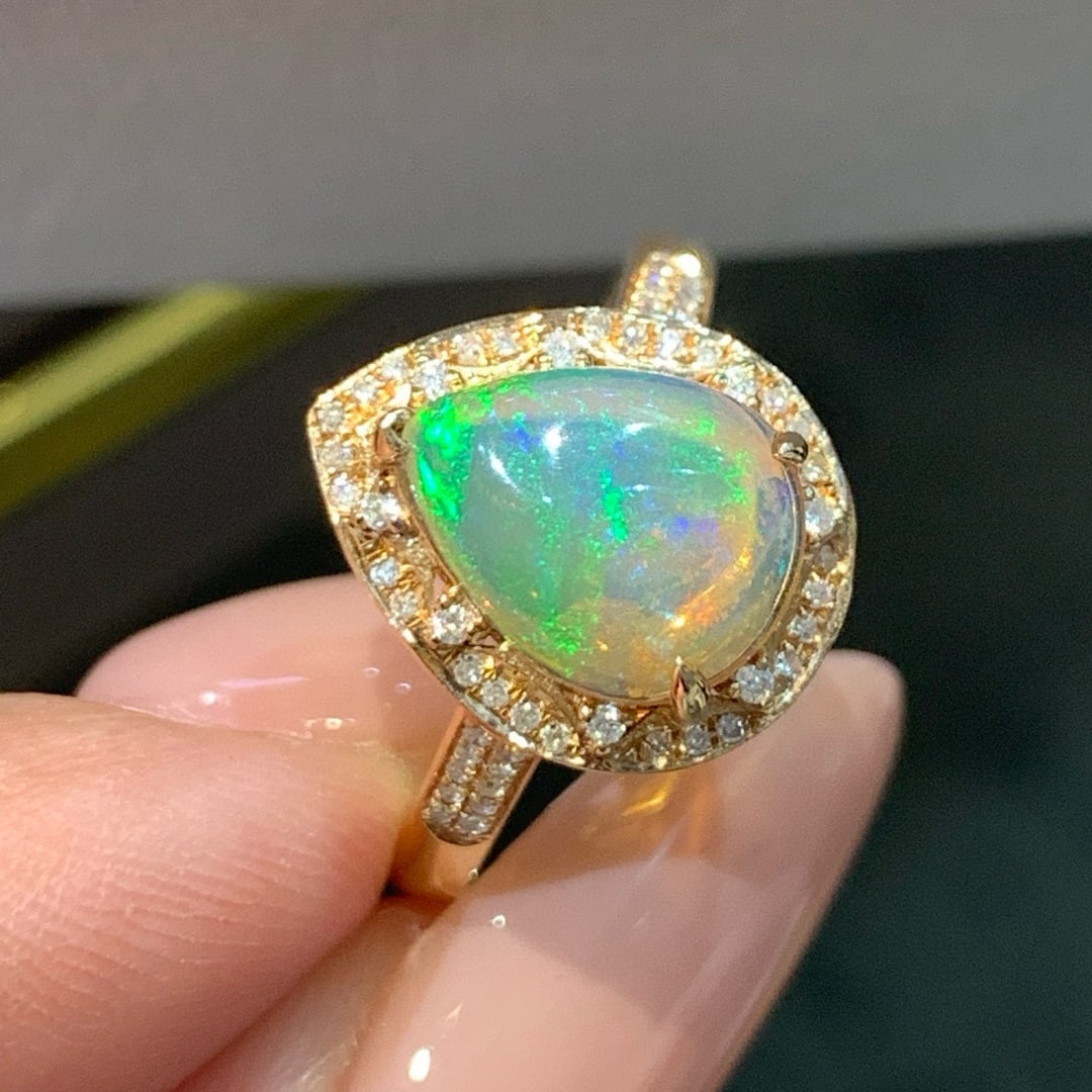 14k Gold 1.74 Ctw Natural Opal & Diamond Ring - 5