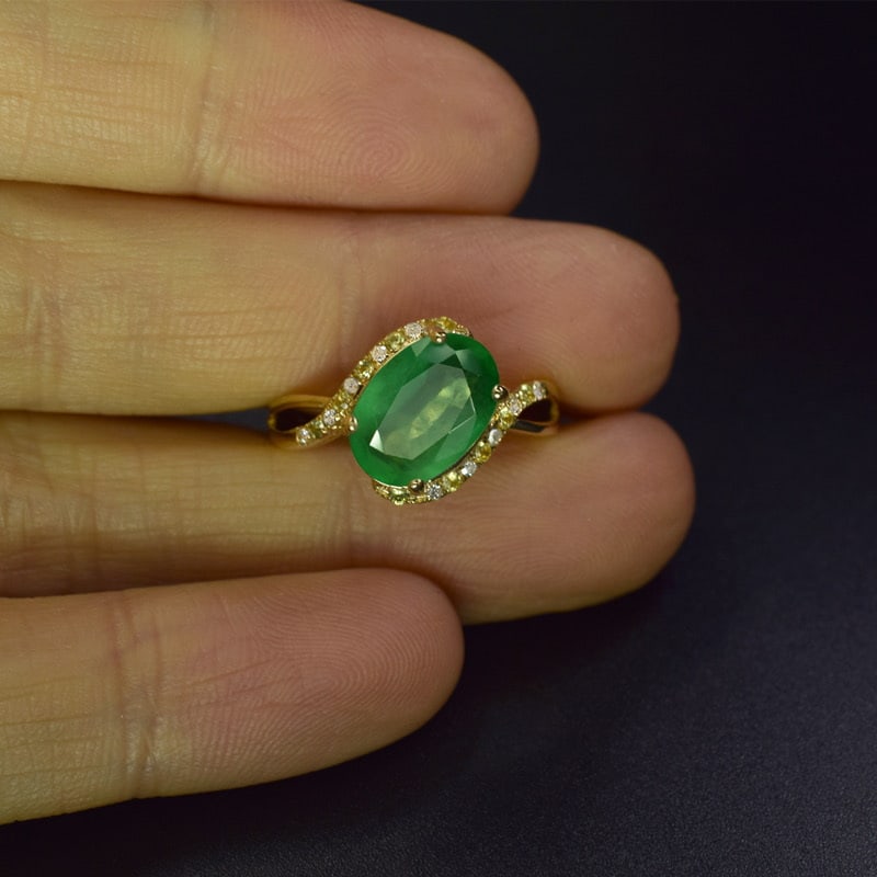 14k Gold 2.59 Ctw Vivid Green Natural Emerald & Diamond Ring - 2