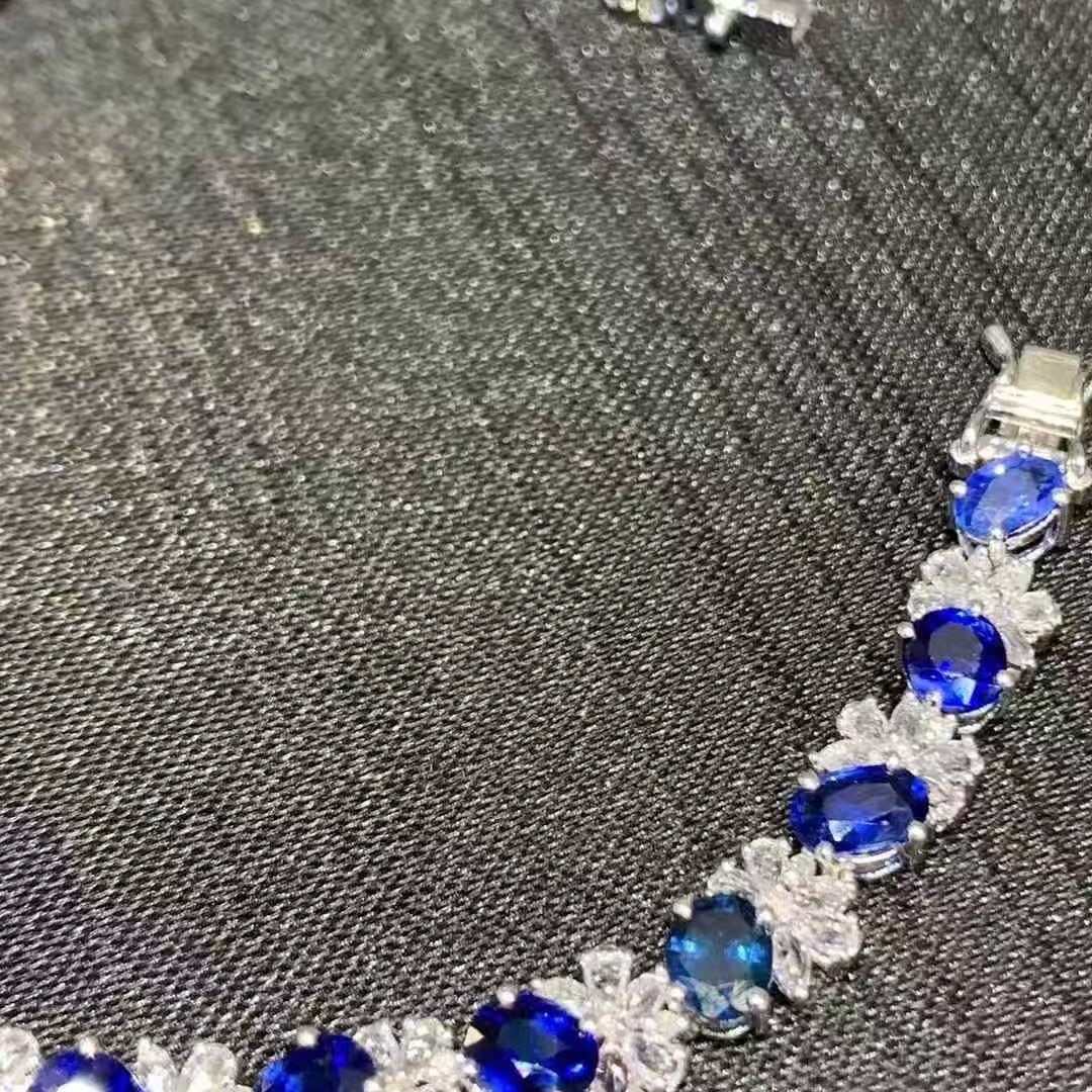 14k Gold 9.2 Ct Natural Sapphire & Diamond Bracelet - 2