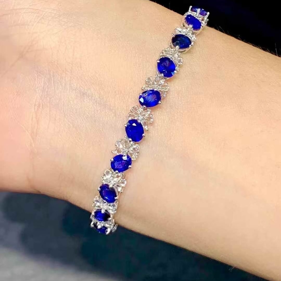 14k Gold 9.2 Ct Natural Sapphire & Diamond Bracelet - 5