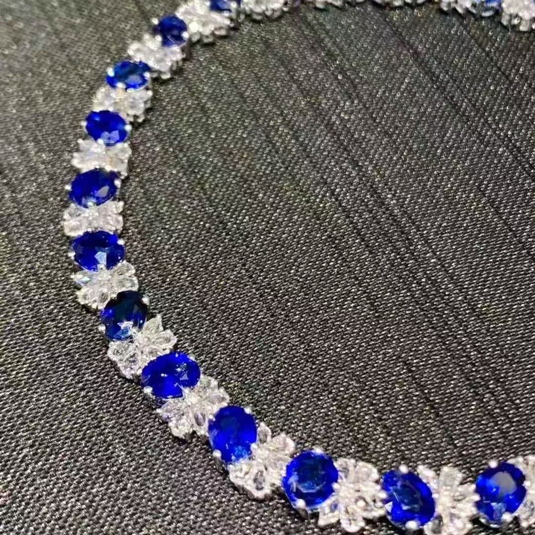 14k Gold 9.2 Ct Natural Sapphire & Diamond Bracelet - 6