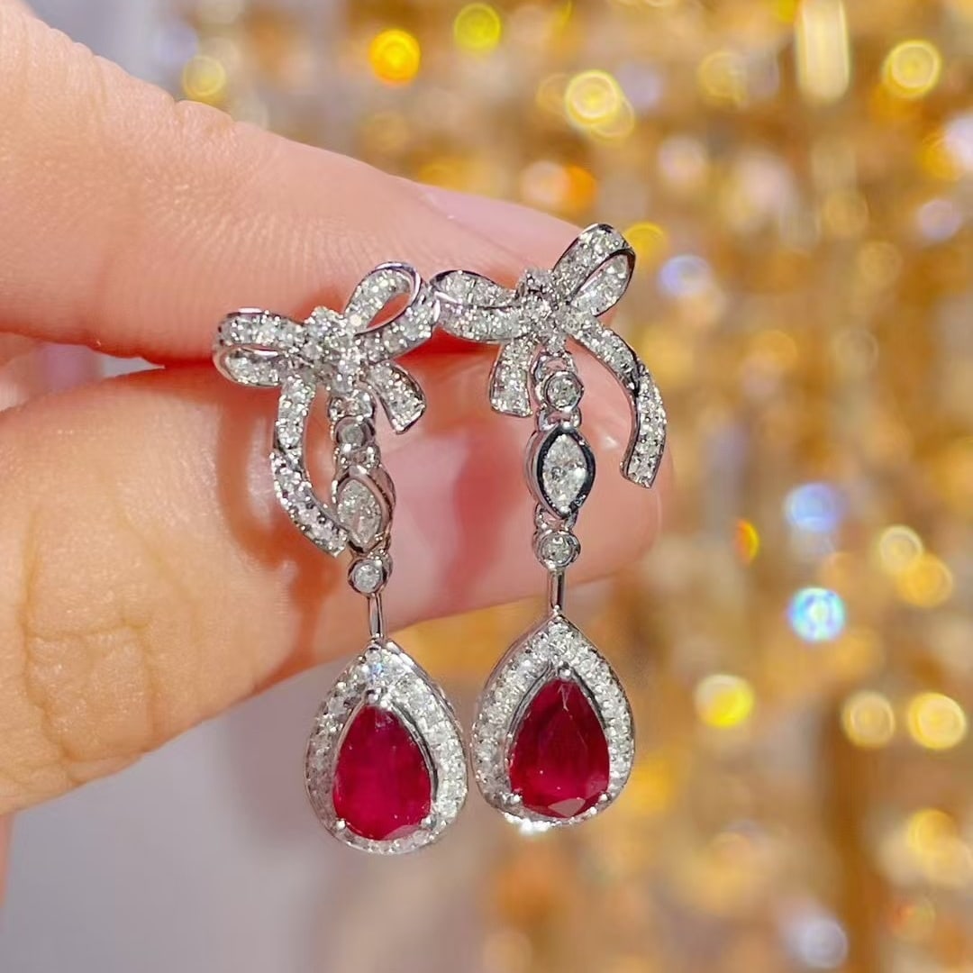 14k Gold 1.08 Ct Natural Ruby & Diamond Earrings - 5