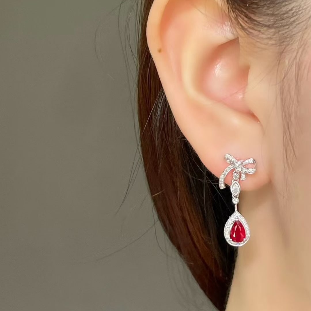 14k Gold 1.08 Ct Natural Ruby & Diamond Earrings - 6