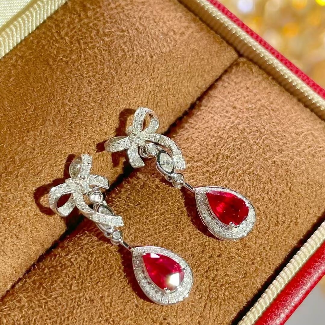 14k Gold 1.08 Ct Natural Ruby & Diamond Earrings - 8