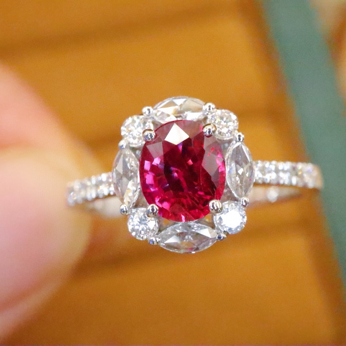 14k Gold 1.11 Ctw Natural Ruby & Diamond Ring: Ref:231065219 // gold content:14k gold // ring size:7. 25us // // main gemstone:ruby // shape:oval // carat weight:0. 78ct // color:pigeonblood red // treatment:natural // // adjacent gemstone 2 :