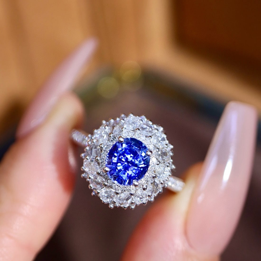 14k Gold 2.18 Ctw Natural Sapphire & Diamond Ring: Ref:231065220 // gold content:14k gold // ring size:7. 25us // // main gemstone:sapphire // shape:oval // carat weight:1. 2ct // color:blue // treatment:natural // // adjacent gemstone 2 : diamond //