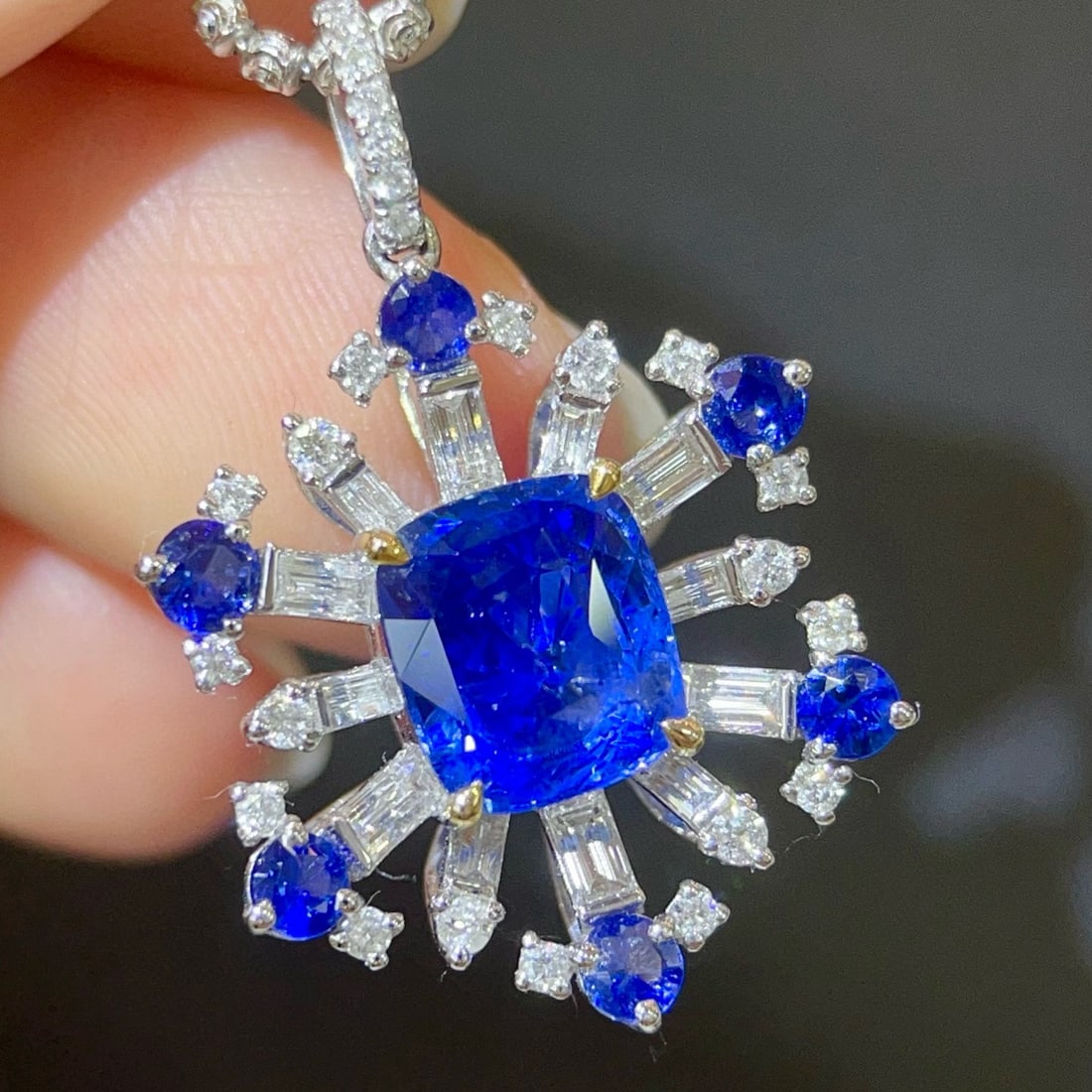 14k Gold 3.76 Ctw Vivid Blue Natural Sapphire & Diamond Pendant( Without Chain ) - 2