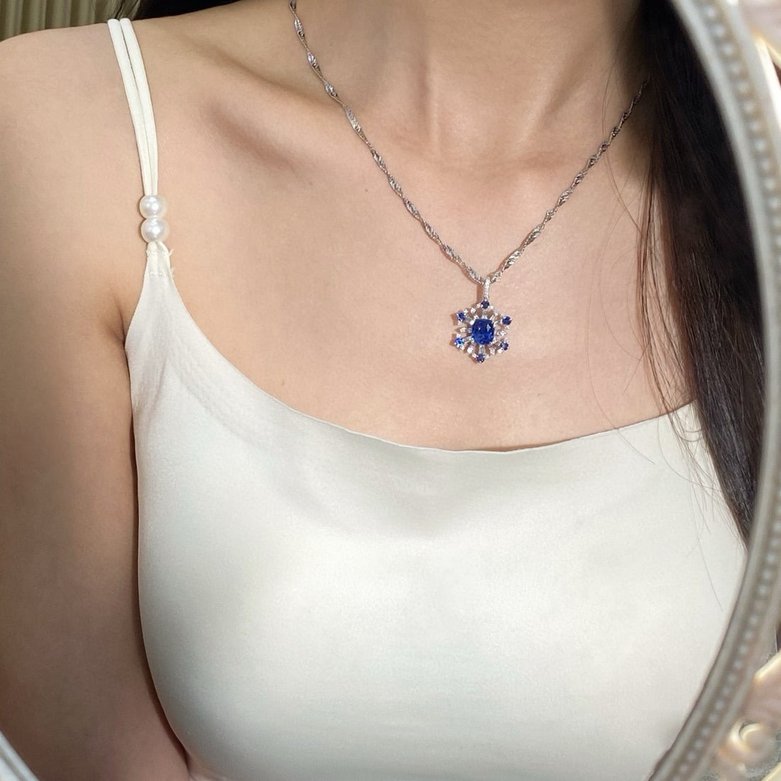 14k Gold 3.76 Ctw Vivid Blue Natural Sapphire & Diamond Pendant( Without Chain ) - 6