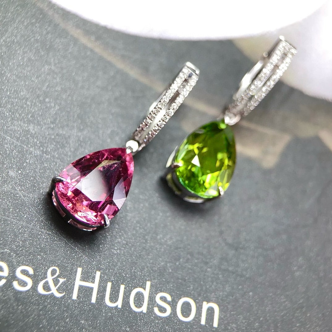 14k Gold 9.79 Ctw Natural Tourmaline & Diamond & Toi Et Moi Earrings - 4