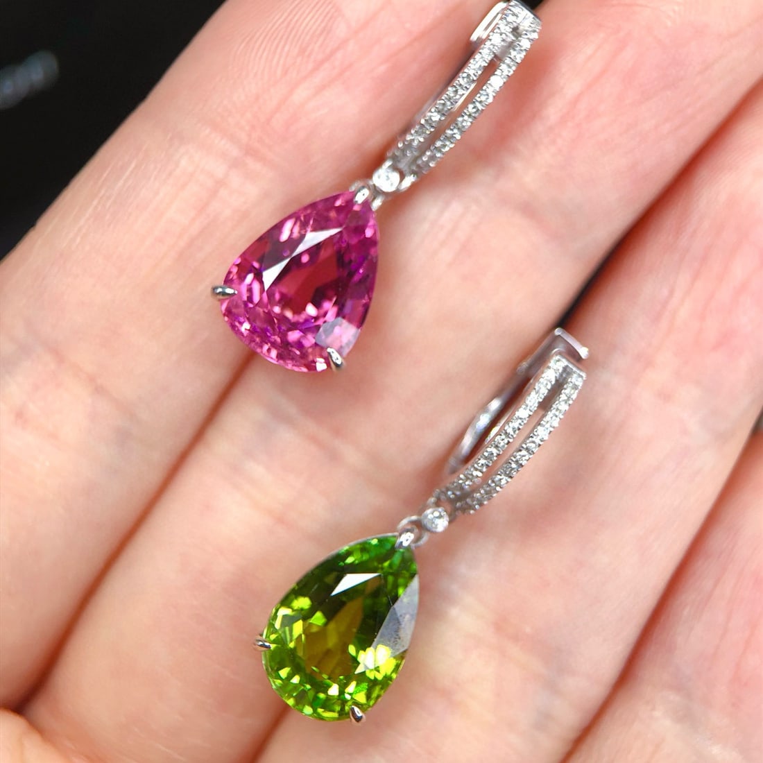 14k Gold 9.79 Ctw Natural Tourmaline & Diamond & Toi Et Moi Earrings - 5