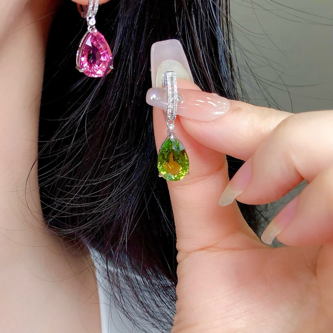 14k Gold 9.79 Ctw Natural Tourmaline & Diamond & Toi Et Moi Earrings - 6