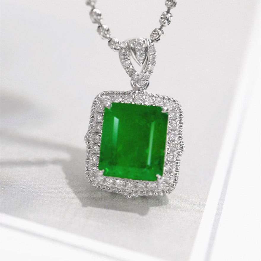 14k Gold 3.48 Ctw Vivid Green Natural Emerald & Diamond Pendant( Without Chain ): Ref:231065253 // gold content:14k gold // main gemstone:emerald // shape:octagonal // carat weight:3. 2ct // color:vivid green // treatment:natural // // adjacent gemstone 2 : diamond // shape:round