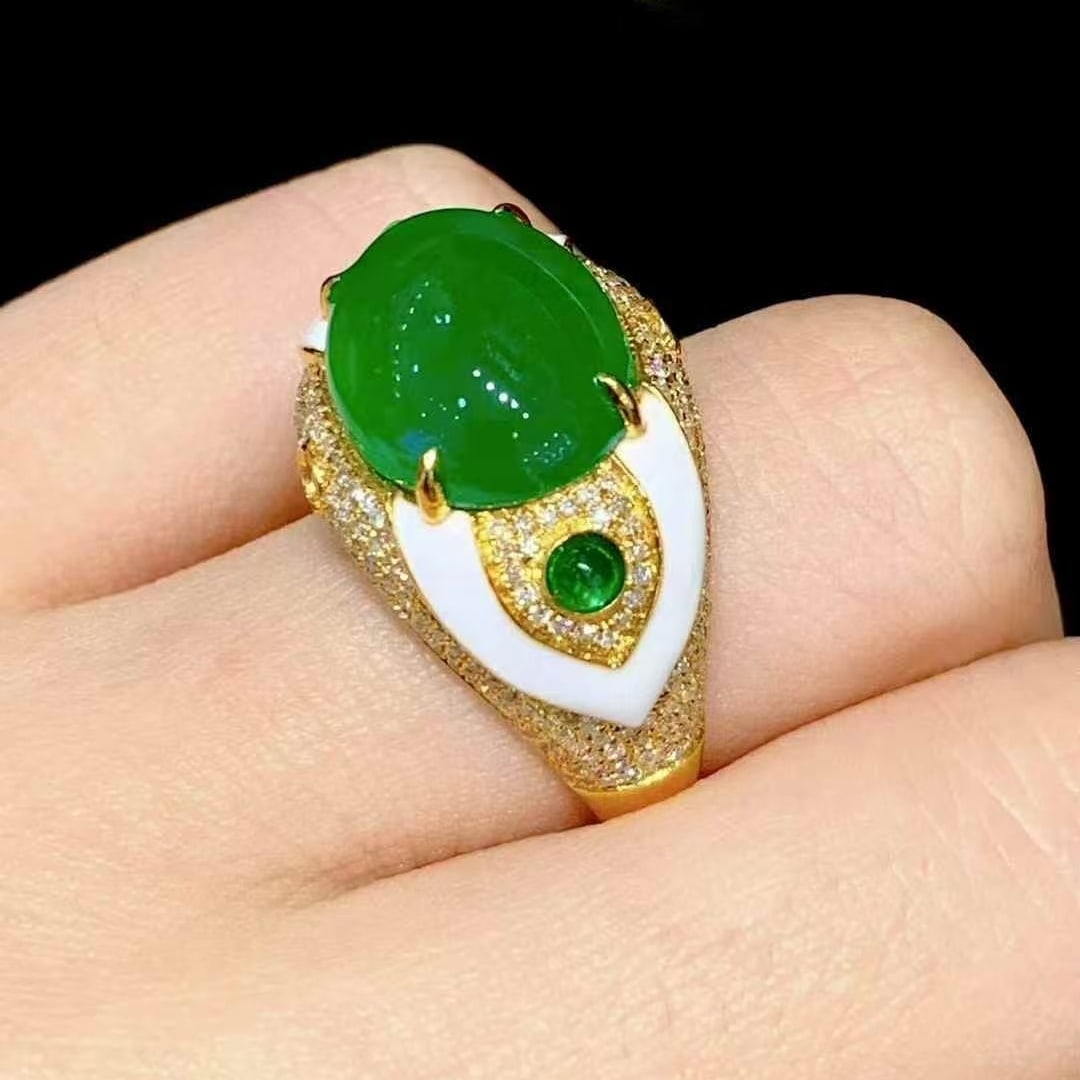 14k Gold 6.8 Ct Natural Emerald & Diamond Ring - 6