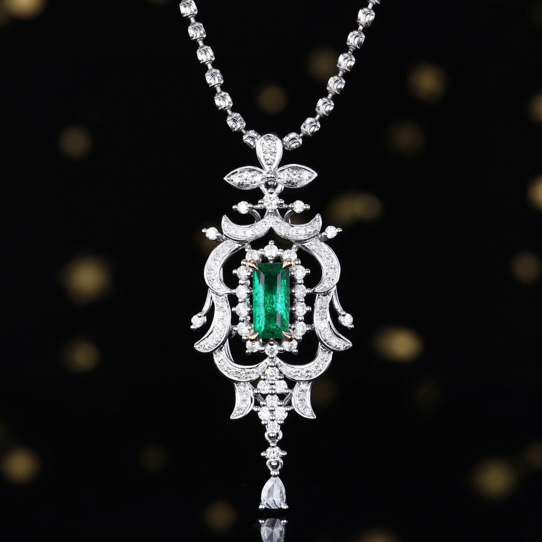 14k Gold 1.05 Ctw Vivid Green Natural Emerald & Diamond Pendant( Without Chain ): Ref:231066003 // gold content:14k gold // main gemstone:emerald // shape:octagonal // carat weight:0. 55ct // color:vivid green // treatment:natural // // adjacent gemstone 2 : diamond // number of