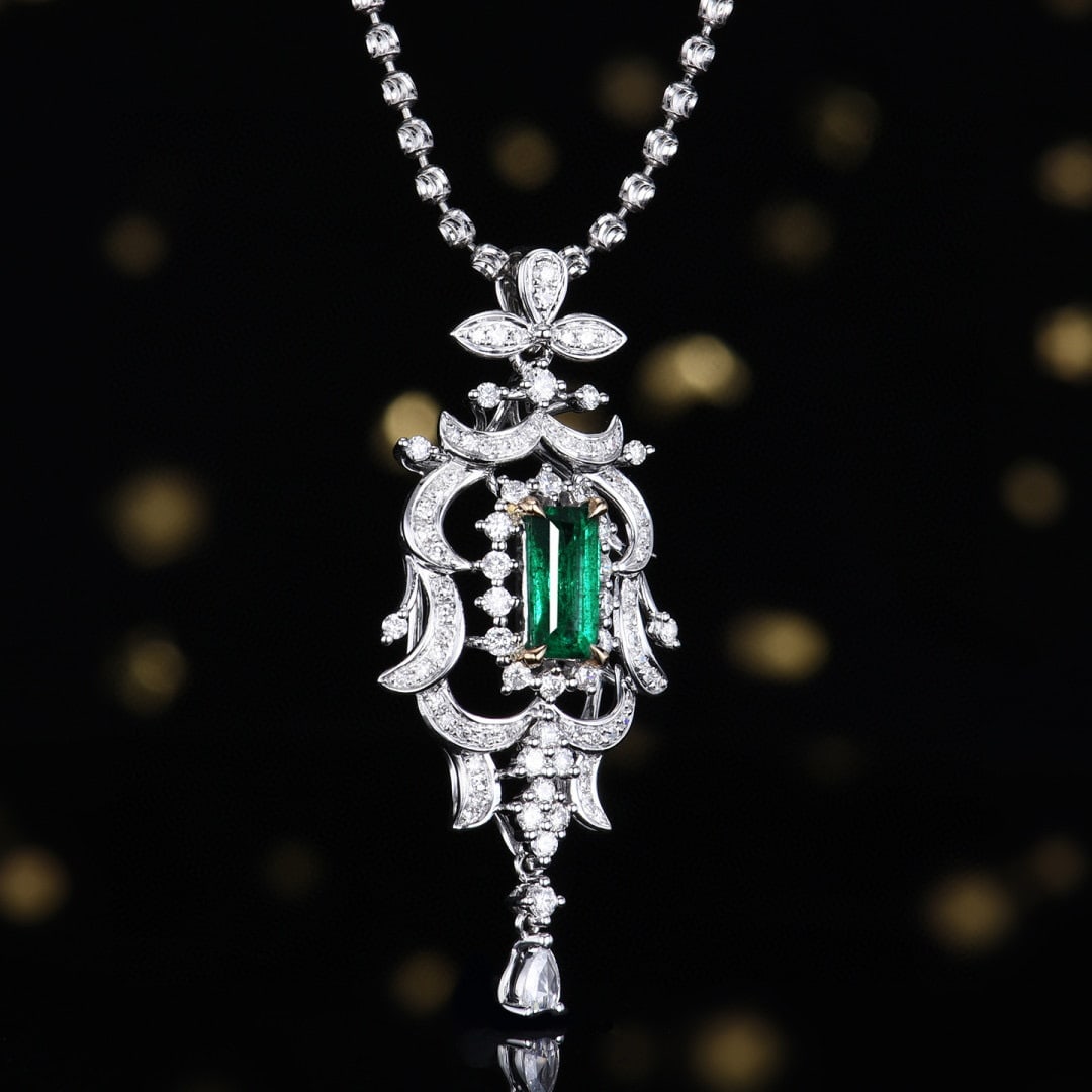 14k Gold 1.05 Ctw Vivid Green Natural Emerald & Diamond Pendant( Without Chain ) - 3