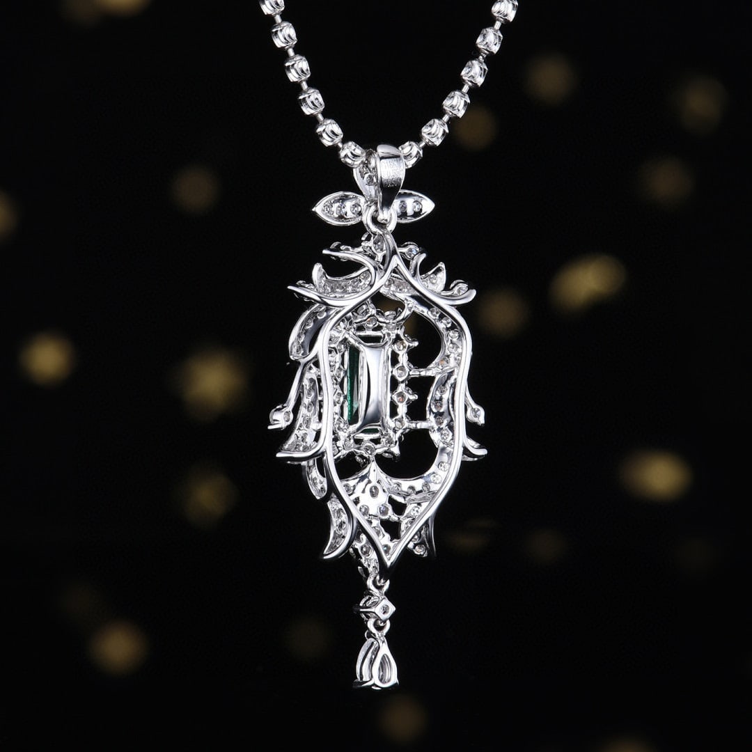 14k Gold 1.05 Ctw Vivid Green Natural Emerald & Diamond Pendant( Without Chain ) - 4
