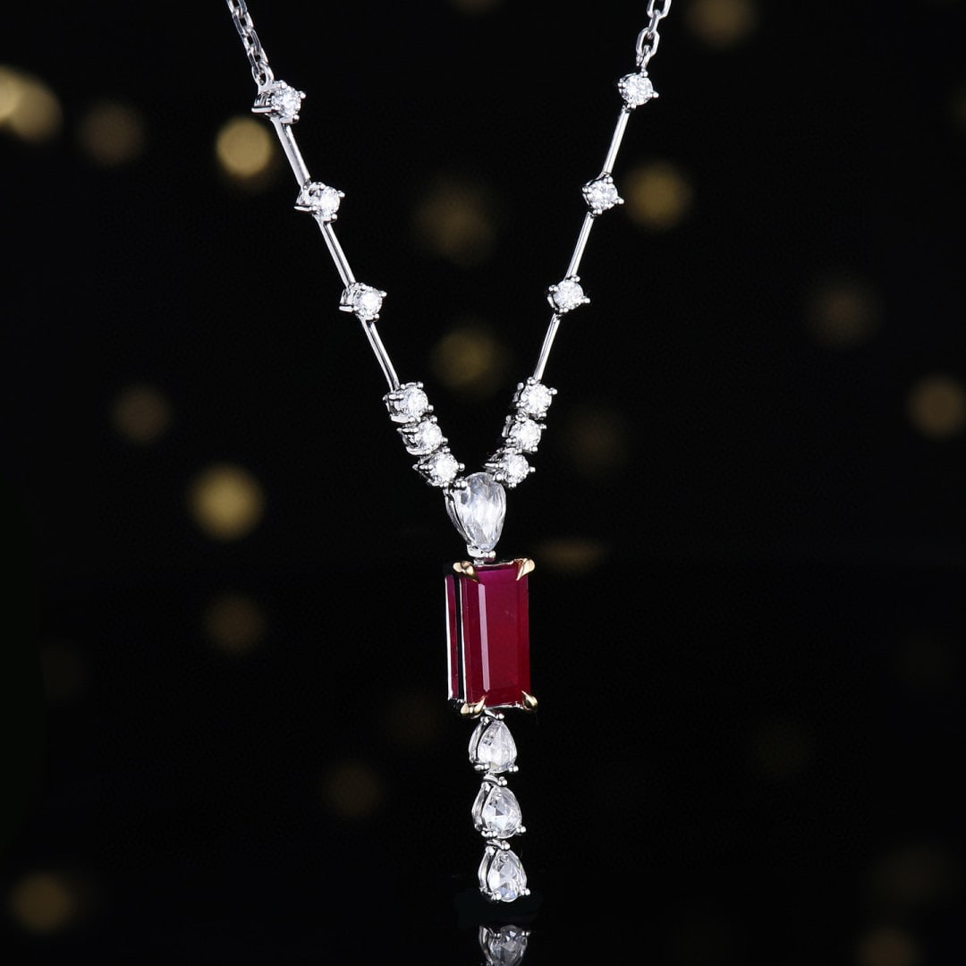 14k Gold 1.23 Ctw Natural Ruby & Diamond Necklace - 2