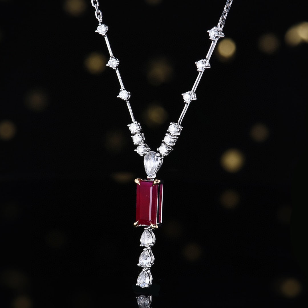 14k Gold 1.23 Ctw Natural Ruby & Diamond Necklace - 3