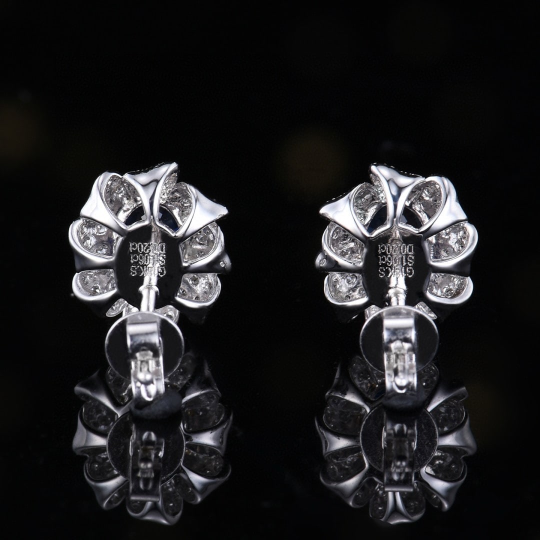 14k Gold 1.26 Ctw Vivid Blue Natural Sapphire & Diamond Earrings - 4